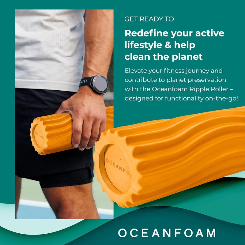 Oceanfoam Ripple Travel Foam Roller (11" x 3.35") Firm Mini Foam Roller for Physical Therapy, Deep Tissue Massage, Back Pain - High Density, Ergonomic Wave Textured - Yoga, Pilates, Exercise (Gold) - Image 2